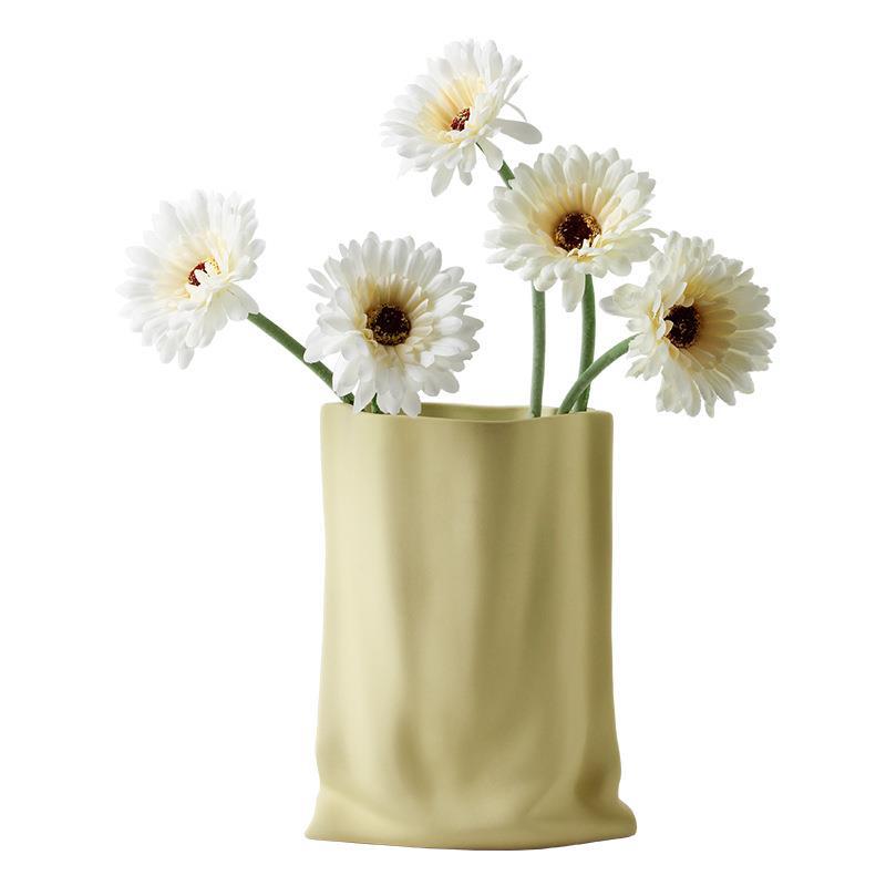 Cream Style Ceramic Vase High-End Home Living Room Flower Arrangement Entrance Desktop Decoration Paper Bag Flower Container