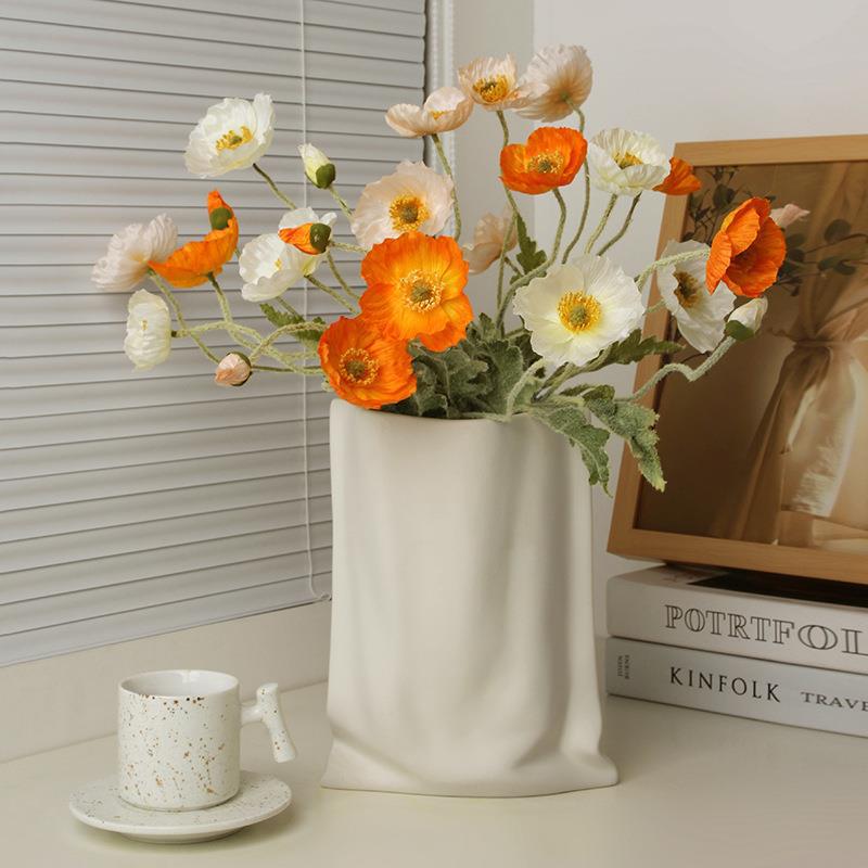 Cream Style Ceramic Vase High-End Home Living Room Flower Arrangement Entrance Desktop Decoration Paper Bag Flower Container